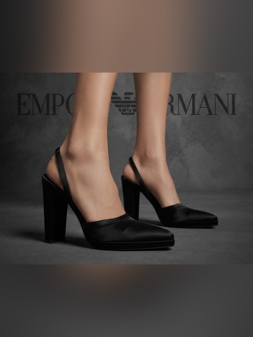 Authentic Emporio Armani luxury designer black satin sling back heels pumps sz 9